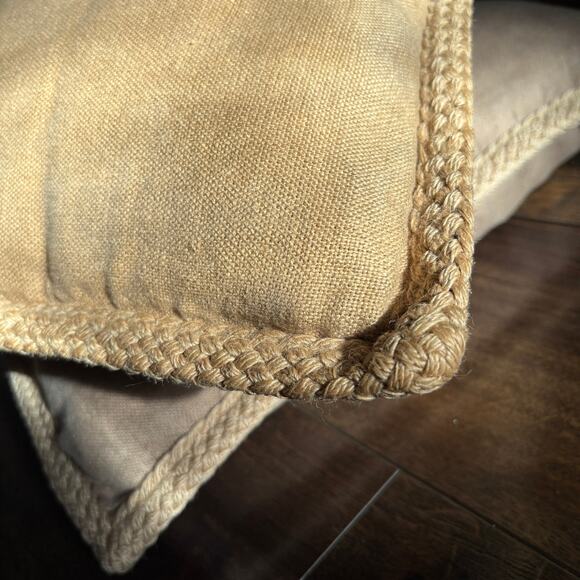 POTTERY BARN 2 Jute Braid Linen Neutral 20" Pillow Cover Coastal Minimalist Boho - Picture 3 of 15